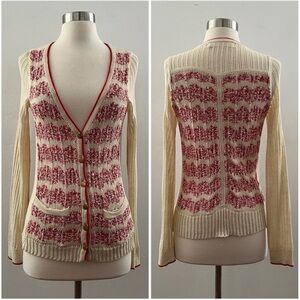 Anthropologie Sparrow Not Your Boyfriends Cardigan Sweater Cream Red Size XS